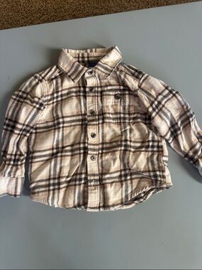 Old Navy Cream & Brown Plaid Button-Down Shirt